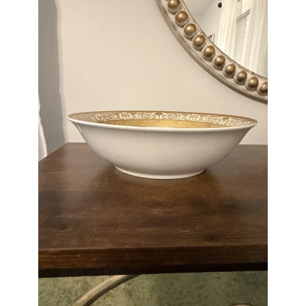 Vintage GNA Fine Porcelain GNA9 Gold Encrusted Rimmed Serving Bowl 9.5